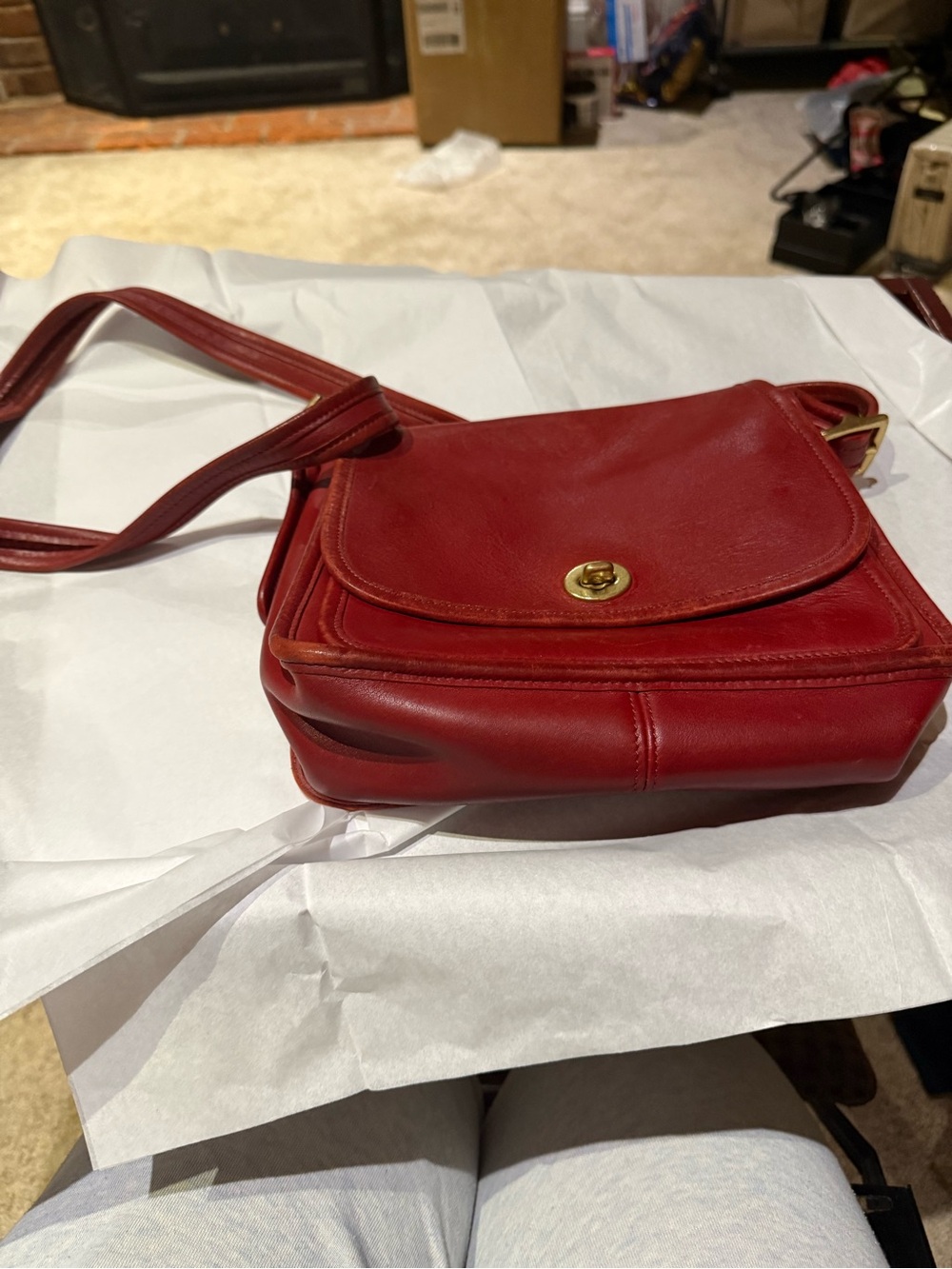 Vintage Coach Red Leather Rambler’s Legacy Crossbody Bag 9061